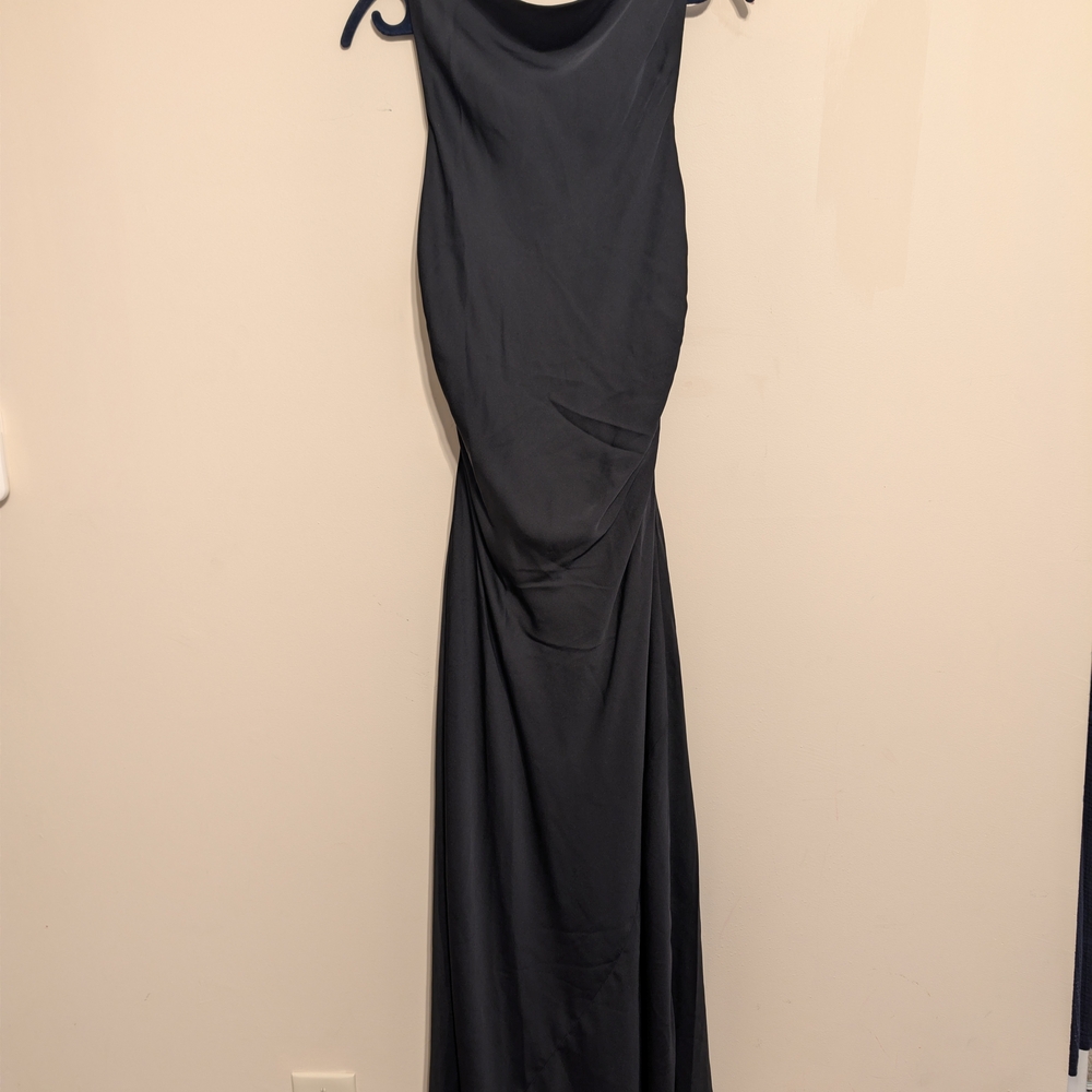 Quince Women's Washable Silk High Neck Black Midi Dress - Picture 2 of 7
